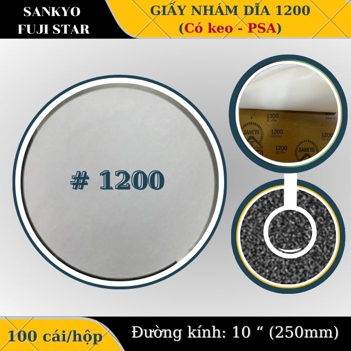 Giấy nhám dĩa 1200 10” (Có keo-PSA) Sankyo – Nhật Bản