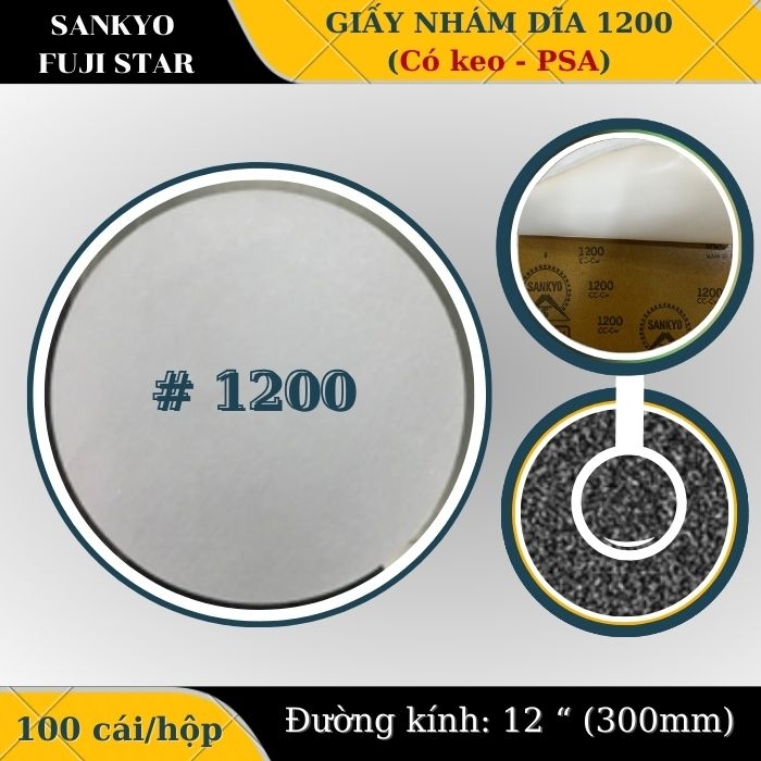 Giấy nhám dĩa 1200 12” (Có keo-PSA) Sankyo – Nhật Bản