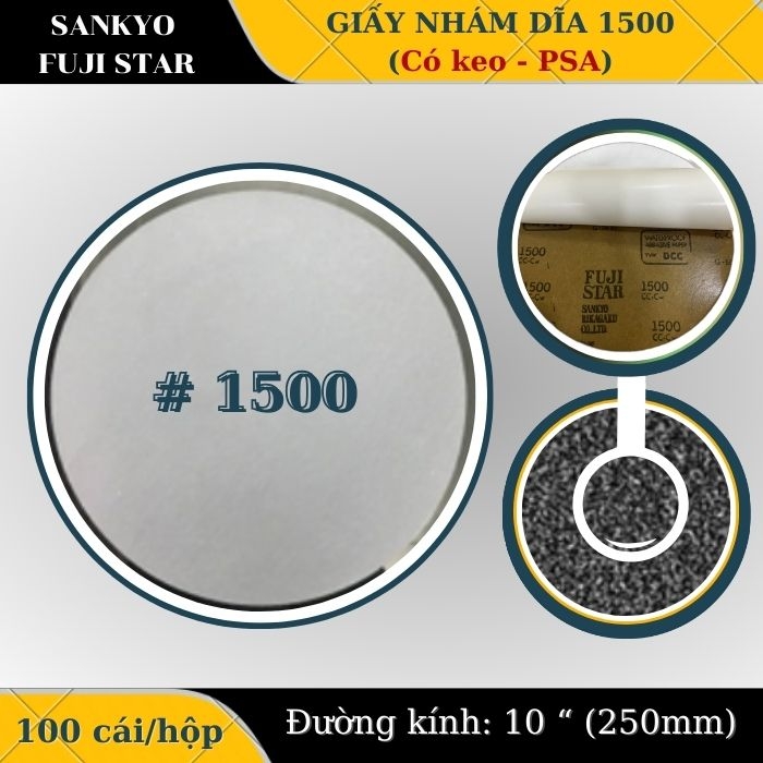 Giấy nhám dĩa 1500 10” (Có keo-PSA) Sankyo – Nhật Bản