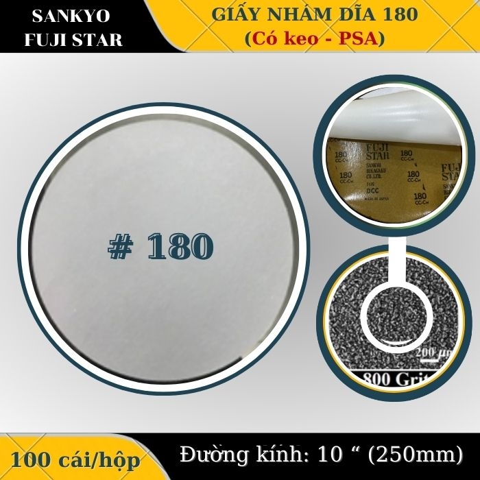 Giấy nhám dĩa 180 10” (Có keo-PSA) Sankyo – Nhật Bản