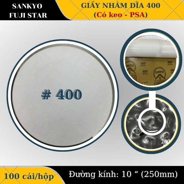 Giấy nhám dĩa 400 10” (Có keo-PSA) Sankyo – Nhật Bản