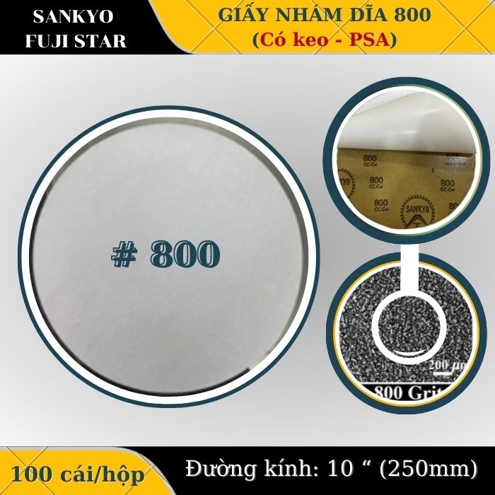 Giấy nhám dĩa 800 10” (Có keo-PSA) Sankyo – Nhật Bản