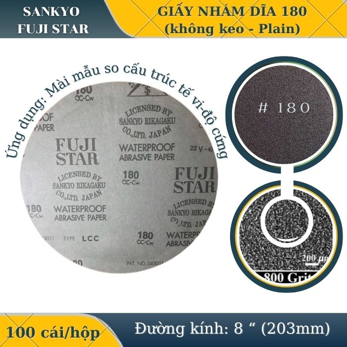 Giấy nhám dĩa 180 8” (Không có keo-Plain) Sankyo – Nhật Bản