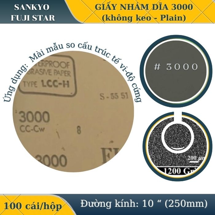 Giấy nhám dĩa 3000 10” (Không có keo-Plain) Sankyo – Nhật Bản