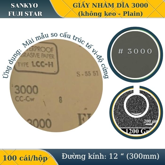 Giấy nhám dĩa 3000 12” (Không có keo-Plain) Sankyo – Nhật Bản