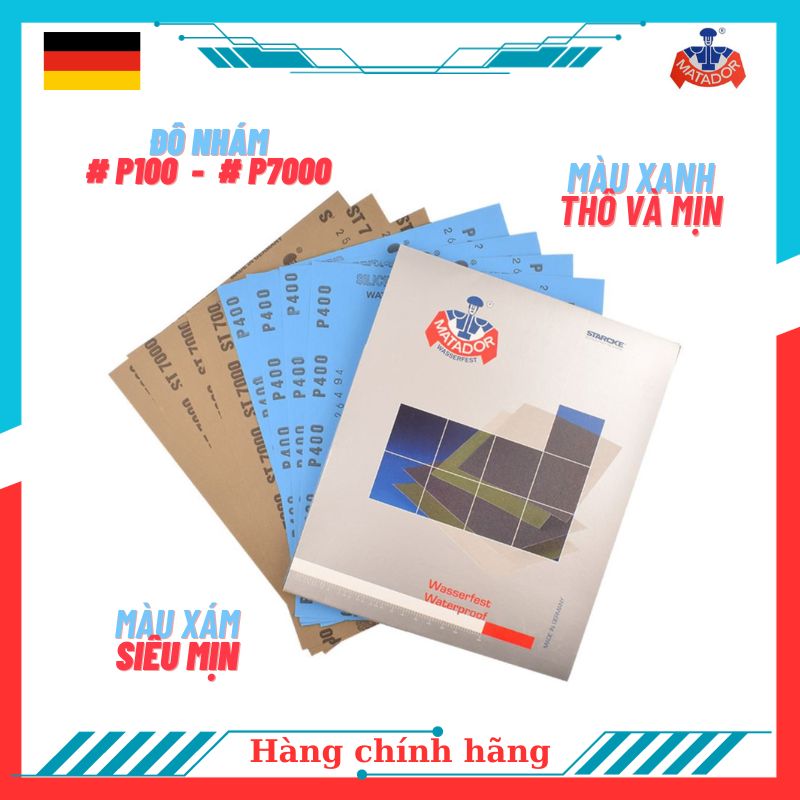 Giấy nhám tờ màu xanh 1000 Matador - Đức